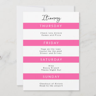 Minimalist Scottsdale Bach Party Itinerary Invitation