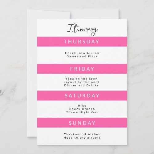 Minimalist Scottsdale Bach Party Itinerary Invitation