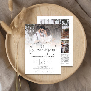 Minimalist Script 4 Photo QR Code Wedding  Invitation