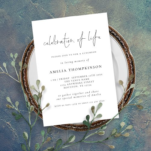 Minimalist Script Any Color Celebration Of Life Invitation