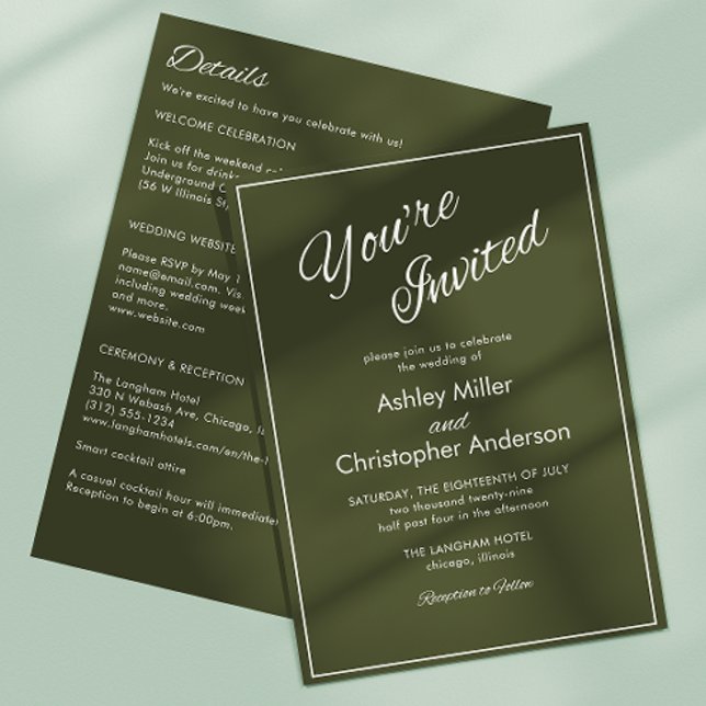Minimalist Script Army Green All-in-One Wedding Invitation (Creator Uploaded)