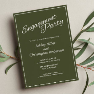 Minimalist Script Army Green Engagement Party Invitation