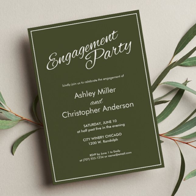 Minimalist Script Army Green Engagement Party Invitation (Creator Uploaded)