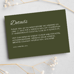 Minimalist Script Army Green Wedding Enclosure Card