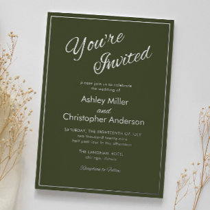 Minimalist Script Army Green Wedding Foil Invitation