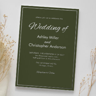 Minimalist Script Army Green Wedding Foil Invitation
