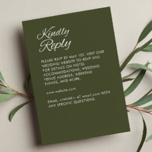 Minimalist Script Army Green Wedding RSVP Card