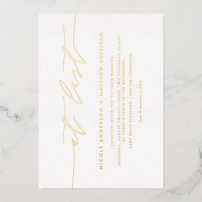 Minimalist Script At Last Wedding Foil Invitation (Front)