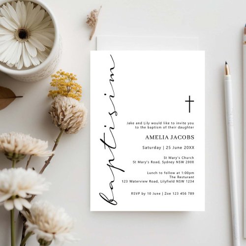 Minimalist Script Baptism Typography Invitation