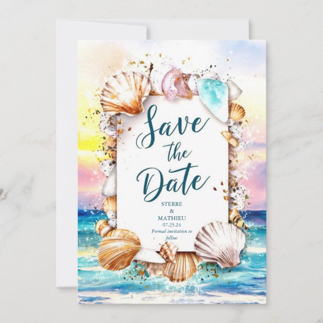 Minimalist Script Beach Wedding Save The Date (Front)
