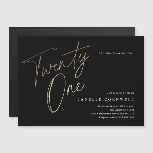 Minimalist Script Black and Gold 21st Birthday