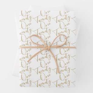 Minimalist Script Black and Gold 21st Birthday Wrapping Paper Sheets