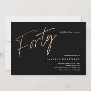 Minimalist Script Black and Gold 40th Birthday Invitation