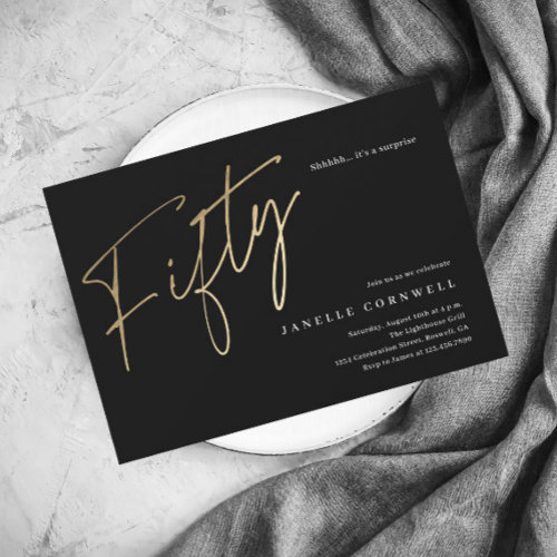 Minimalist Script Black and Gold 50th Birthday