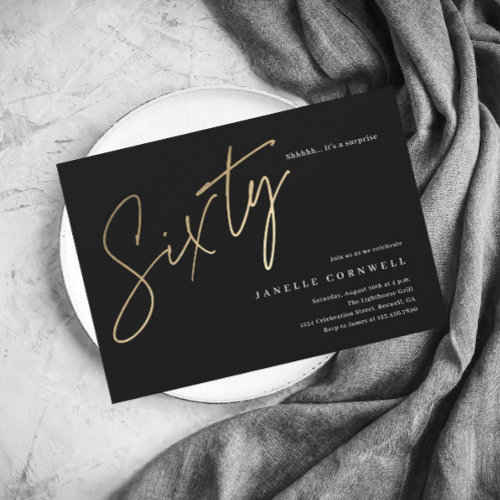 Minimalist Script Black and Gold 60th Birthday
