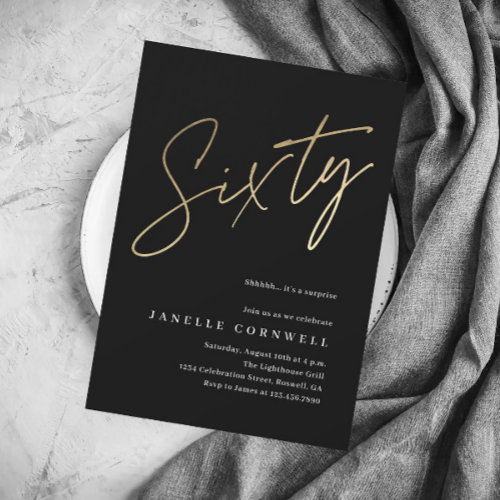 Minimalist Script Black and Gold 60th Birthday