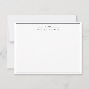 Minimalist Script Black and White Border Monogram Note Card
