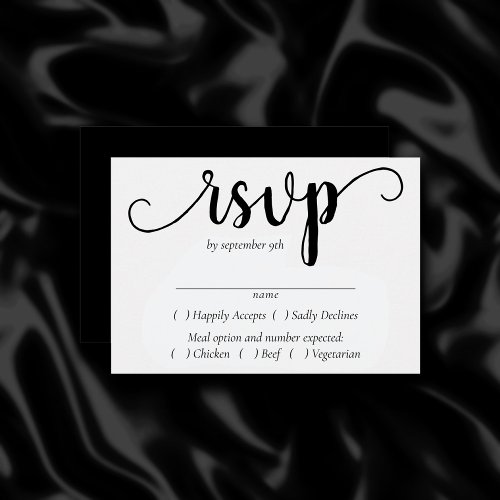 Minimalist Script  Black and White Entree Choice RSVP Card