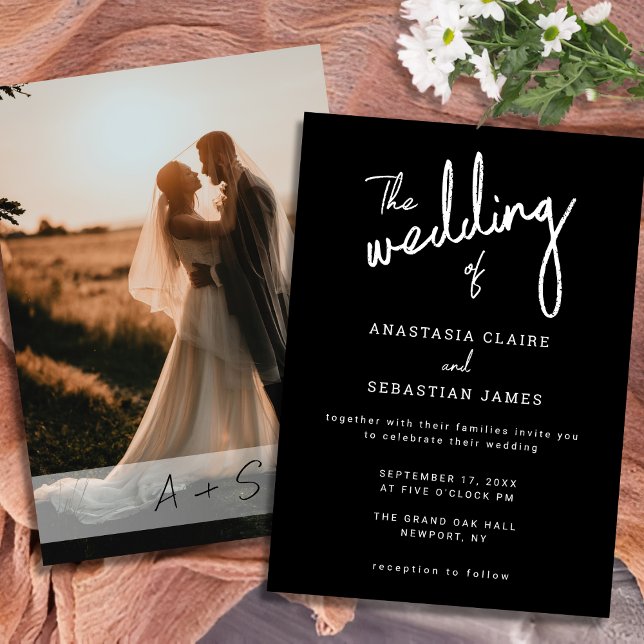 Minimalist Script Black and White Photo Wedding Invitation (Minimalist Script Black and White Photo Wedding Invitation)
