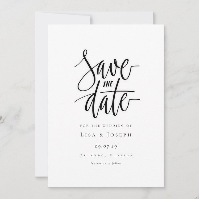 Minimalist Script Black and White Save the Date (Front)