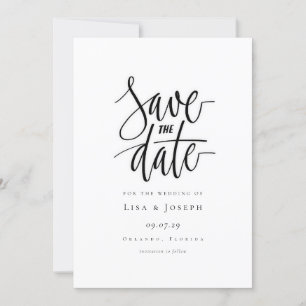 Minimalist Script Black and White Save the Date