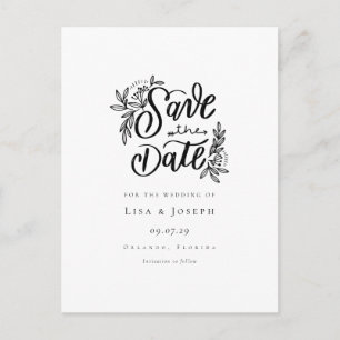 Minimalist Script Black and White Save the Date Announcement Postcard