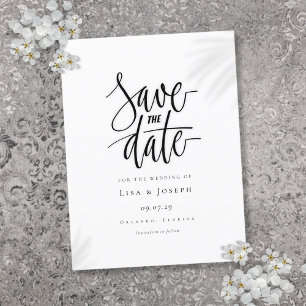 Minimalist Script Black and White Save the Date Announcement Postcard