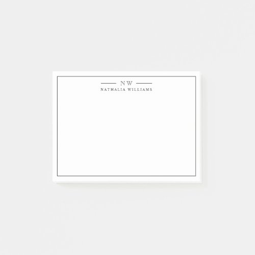 Minimalist Script Black Border Monogram Post_it Notes