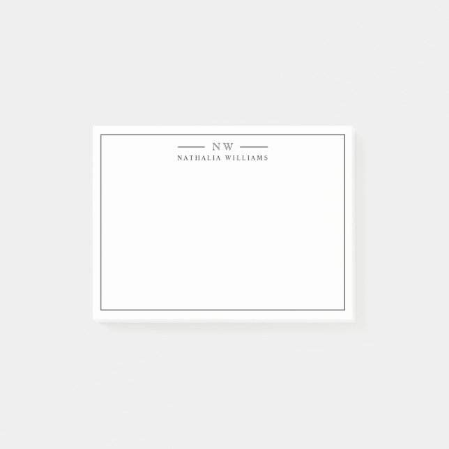 Minimalist Script Black Border Monogram Post-it Notes (Front)
