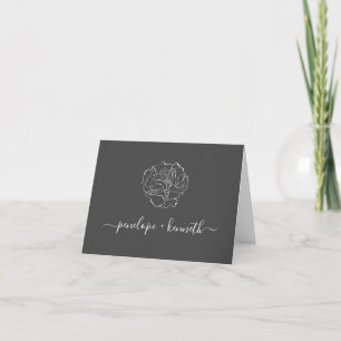 Minimalist Script Black Flower Line Art Wedding Thank You Card
