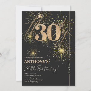 Minimalist Script Black & Gold 30th Birthday Party Invitation