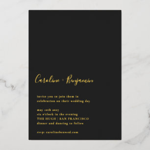 Minimalist Script Black Modern Wedding Gold Foil Invitation