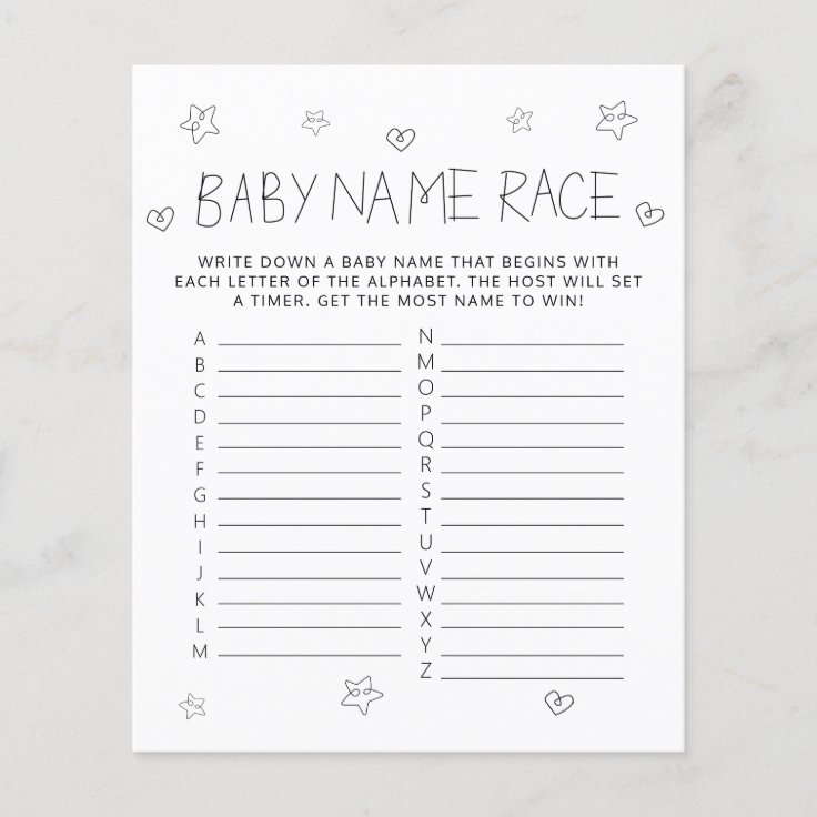 Minimalist Script Black Name Baby Shower Game Zazzle