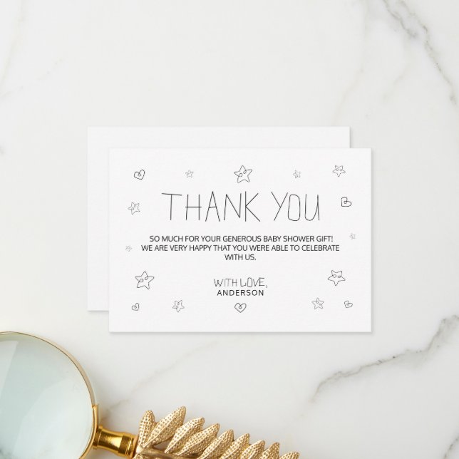 Minimalist Script Black Thank You Baby Shower (Front/Back In Situ)