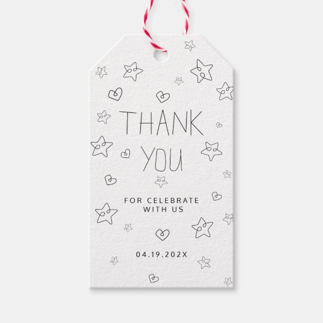 Minimalist Script Black Thank You Baby Shower  Gif Gift Tags (Front)
