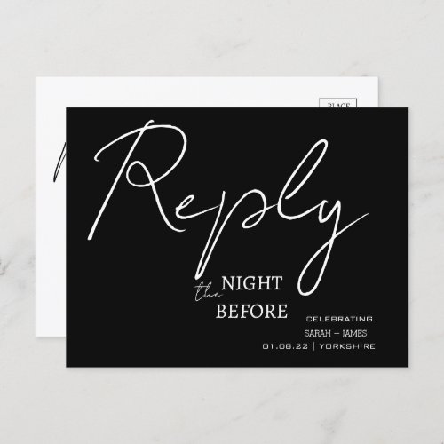 Minimalist Script Black the Night Before RSVP  Invitation Postcard