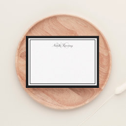 Minimalist Script Black Two Border Monogram Note Card