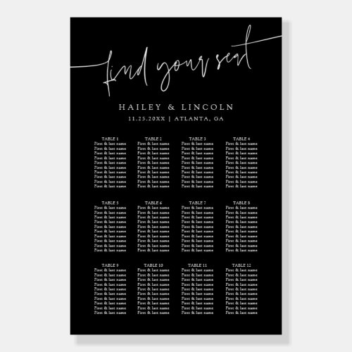 Minimalist Script Black Wedding Seating Chart Foam Board