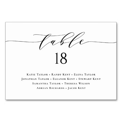 Minimalist Script Black Wedding Seating Plan Table Number