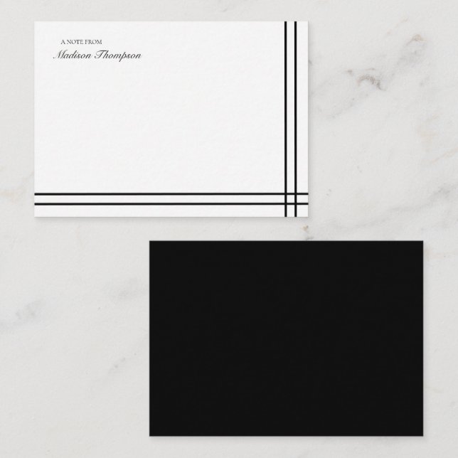 Minimalist Script Black White Double Border Note Card (Front/Back)