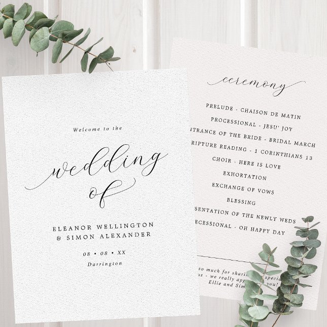 Minimalist Script Black & White Flat Wedding Program (Creator Uploaded)