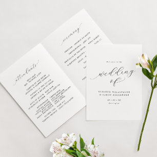 Minimalist Script Black & White Folded Wedding Program