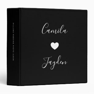 Minimalist Script Black White Heart Wedding Album 3 Ring Binder