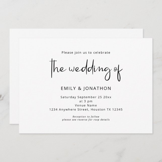 Minimalist Script Black White QR Code Wedding Invitation (Front/Back)