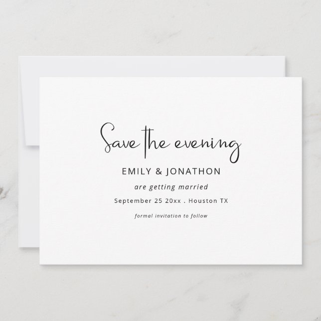 Minimalist Script Black White QR Save The Evening Date (Front)
