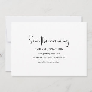 Minimalist Script Black White QR Save The Evening Save The Date
