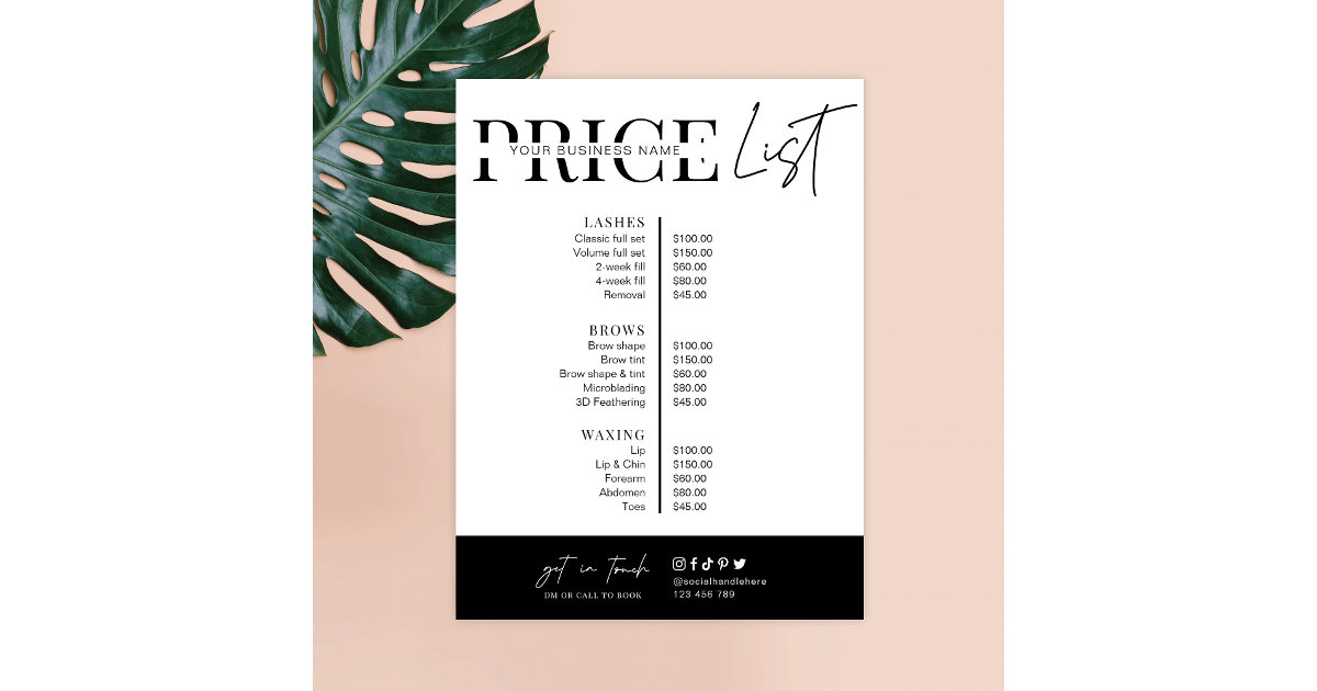 Minimalist Script Black White Salon Price List Zazzle