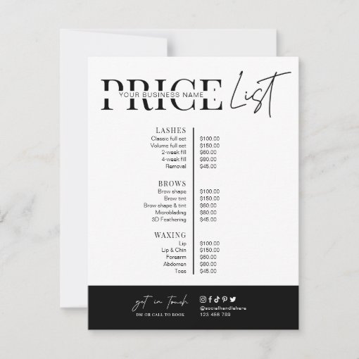 Minimalist Script Black White Salon Price List Zazzle