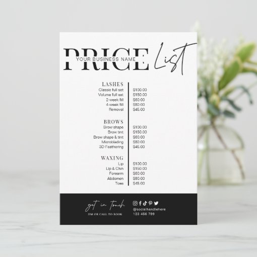 Minimalist Script Black White Salon Price List Zazzle