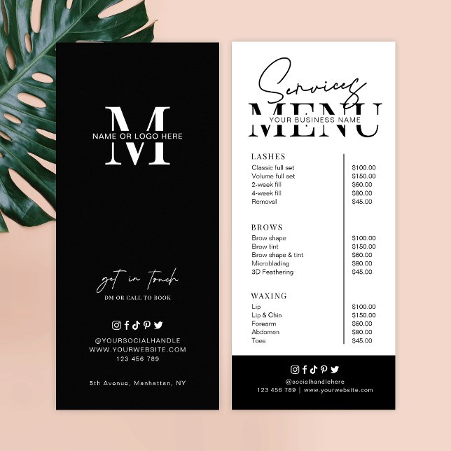 Minimalist Script Black White Salon Services Menu (Creator Uploaded)